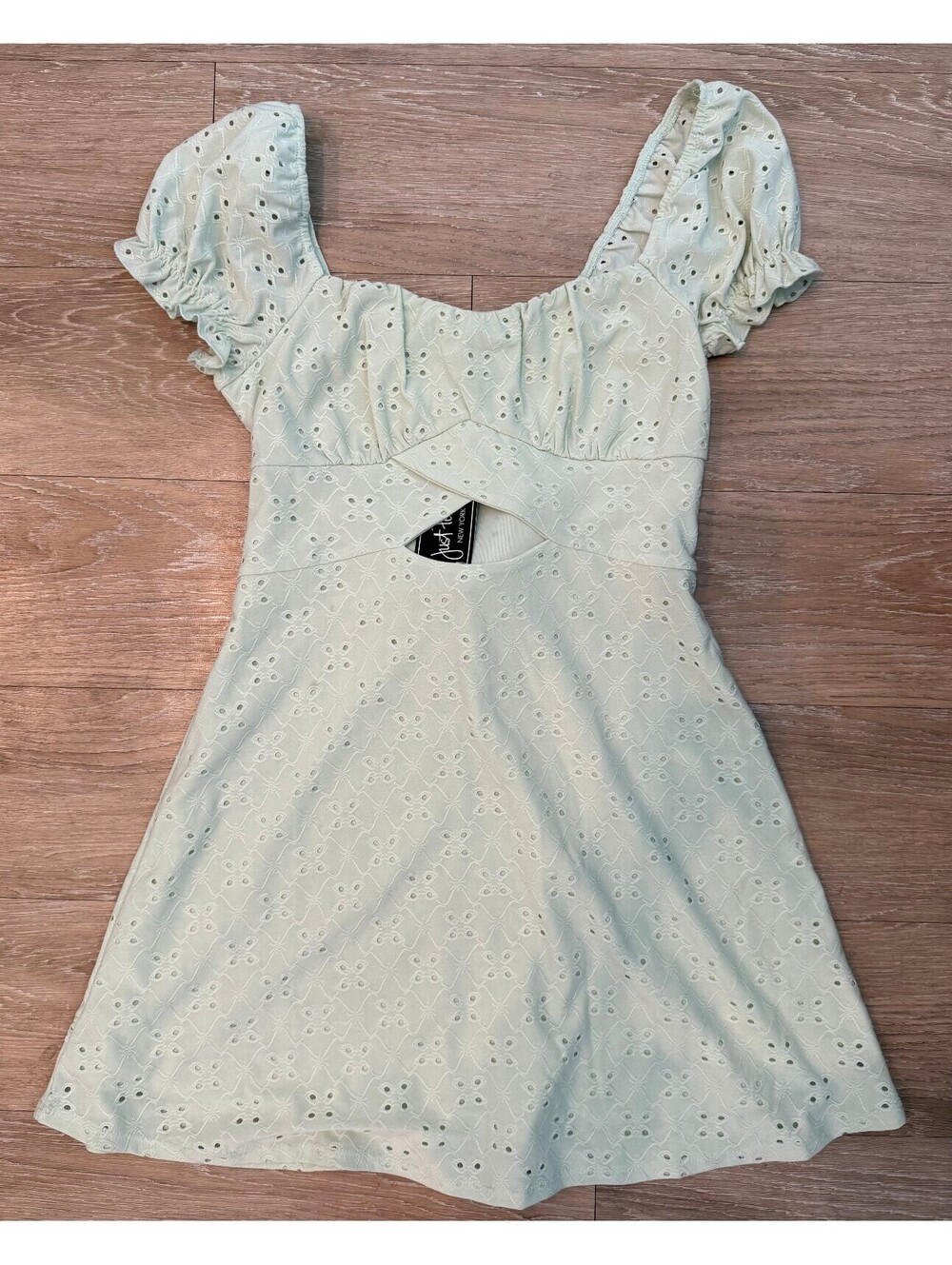 Just Polly Green Eyelet Mini Dress Size Medium NWT